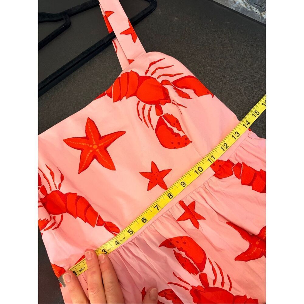 J.CREW • Pink/Red Lobster & Starfish 1” Strap Sleeve Tiered Midi Sundress • Ladi - Picture 4 of 5